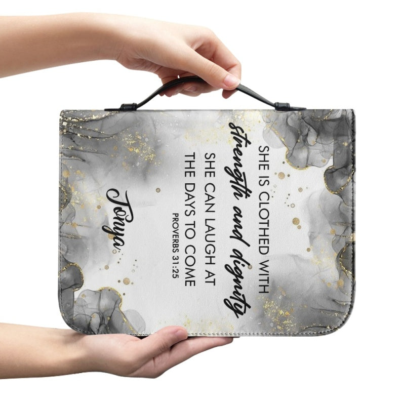 Personalized Proverbs 31:25 Floral Bible Cover