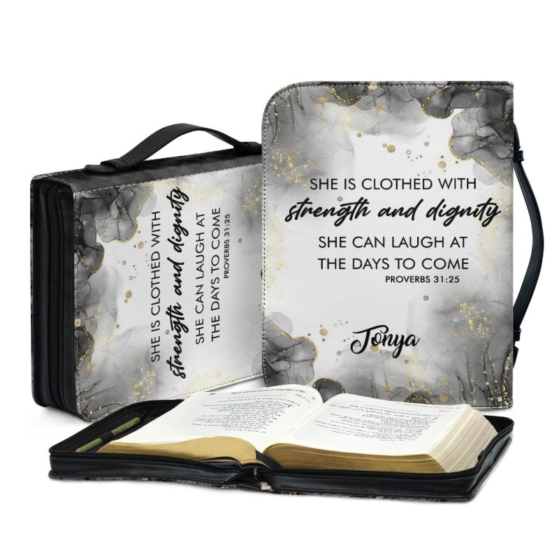 Personalized Proverbs 31:25 Floral Bible Cover