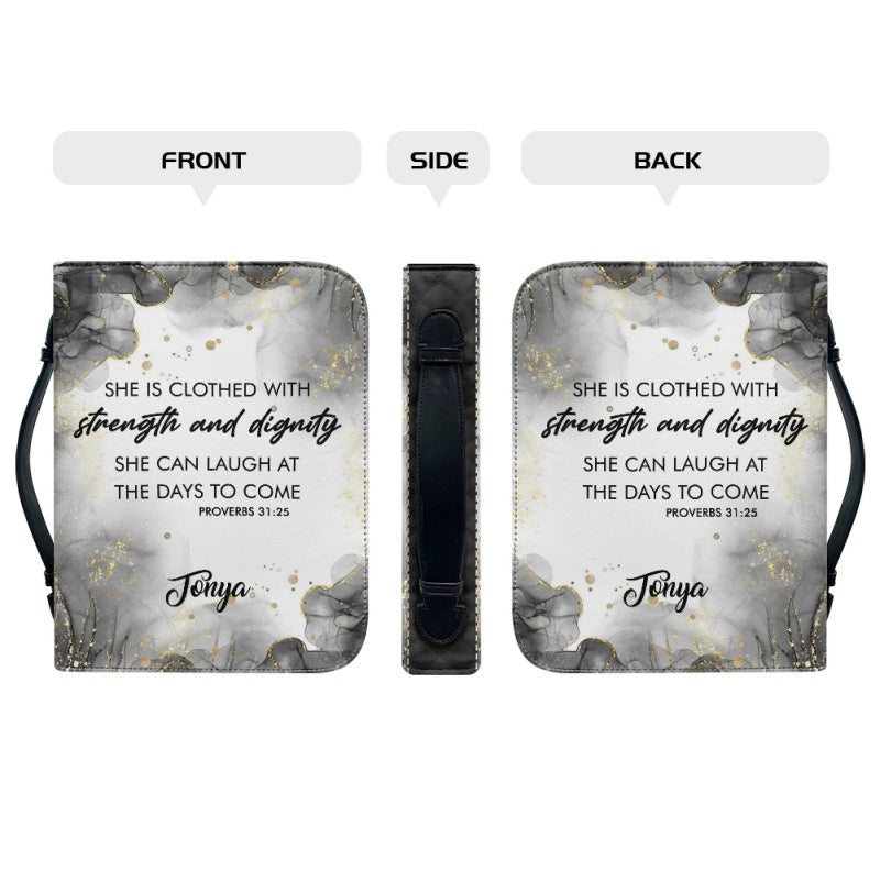Personalized Proverbs 31:25 Floral Bible Cover