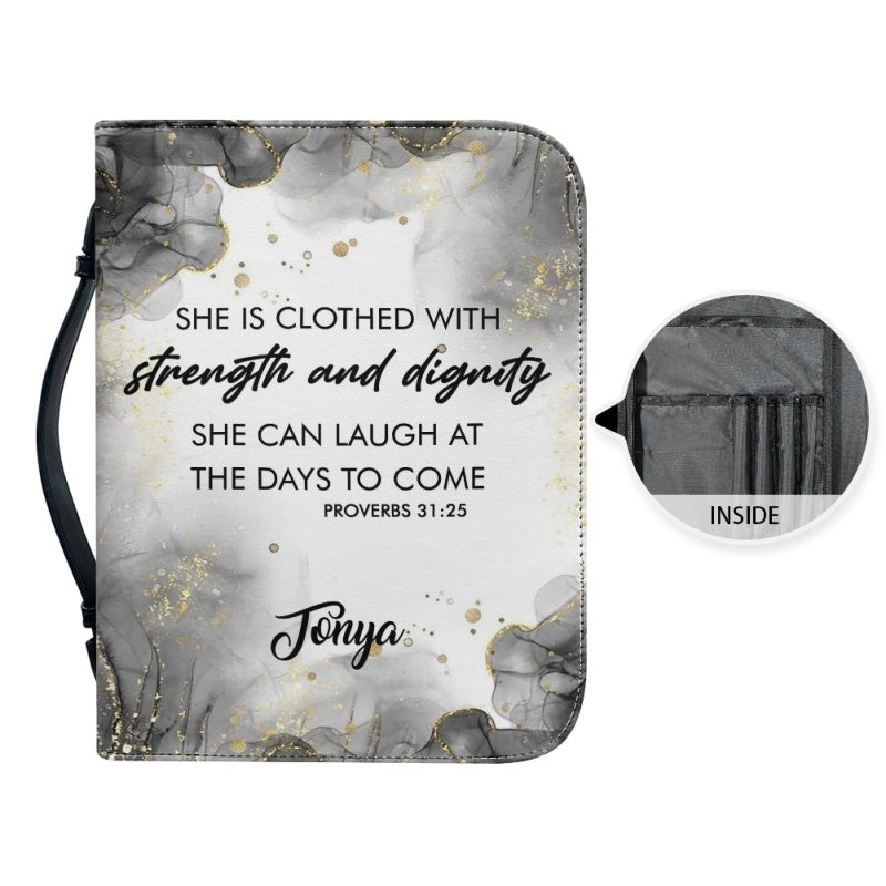 Personalized Proverbs 31:25 Floral Bible Cover