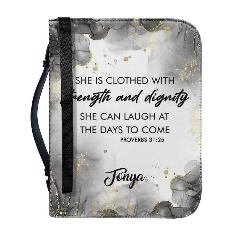 Personalized Proverbs 31:25 Floral Bible Cover