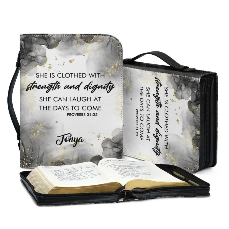 Personalized Proverbs 31:25 Floral Bible Cover