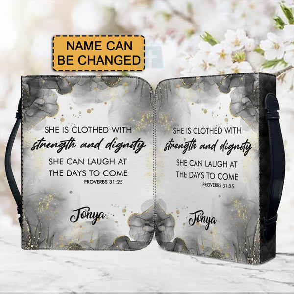 Personalized Proverbs 31:25 Floral Bible Cover