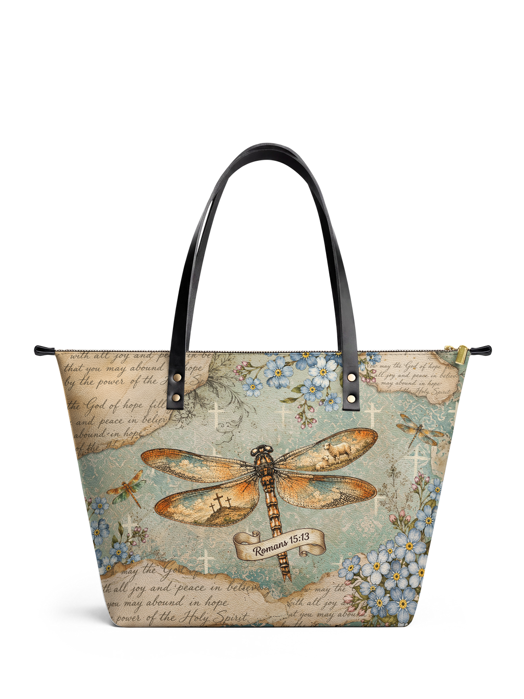 Hope Rising Romans 15:13 Leather Tote Bag