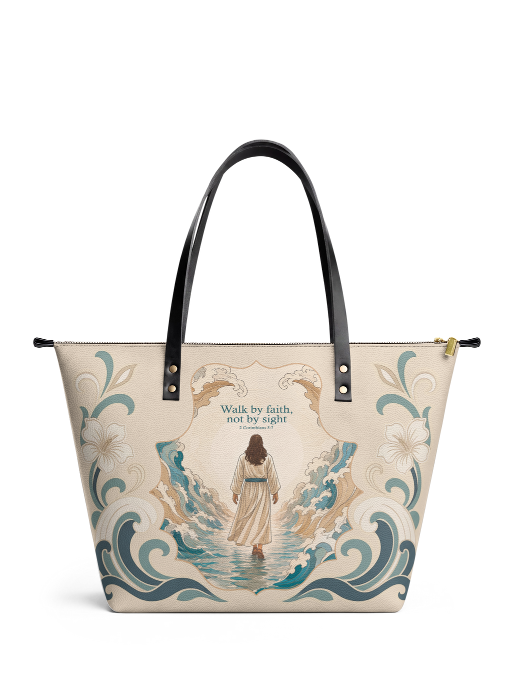 Walk By Faith Bible Verse Leather Tote Bag