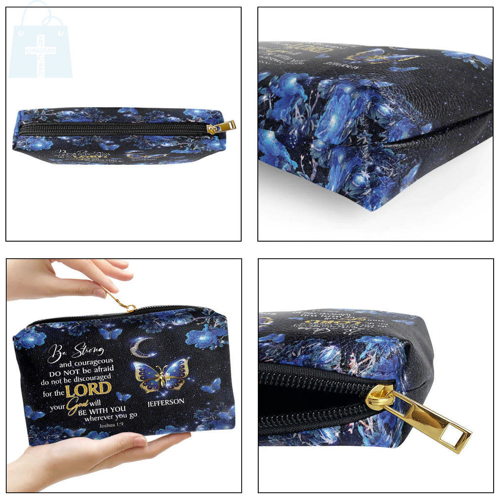 Be Strong and Courageous Leather Cosmetic Bag