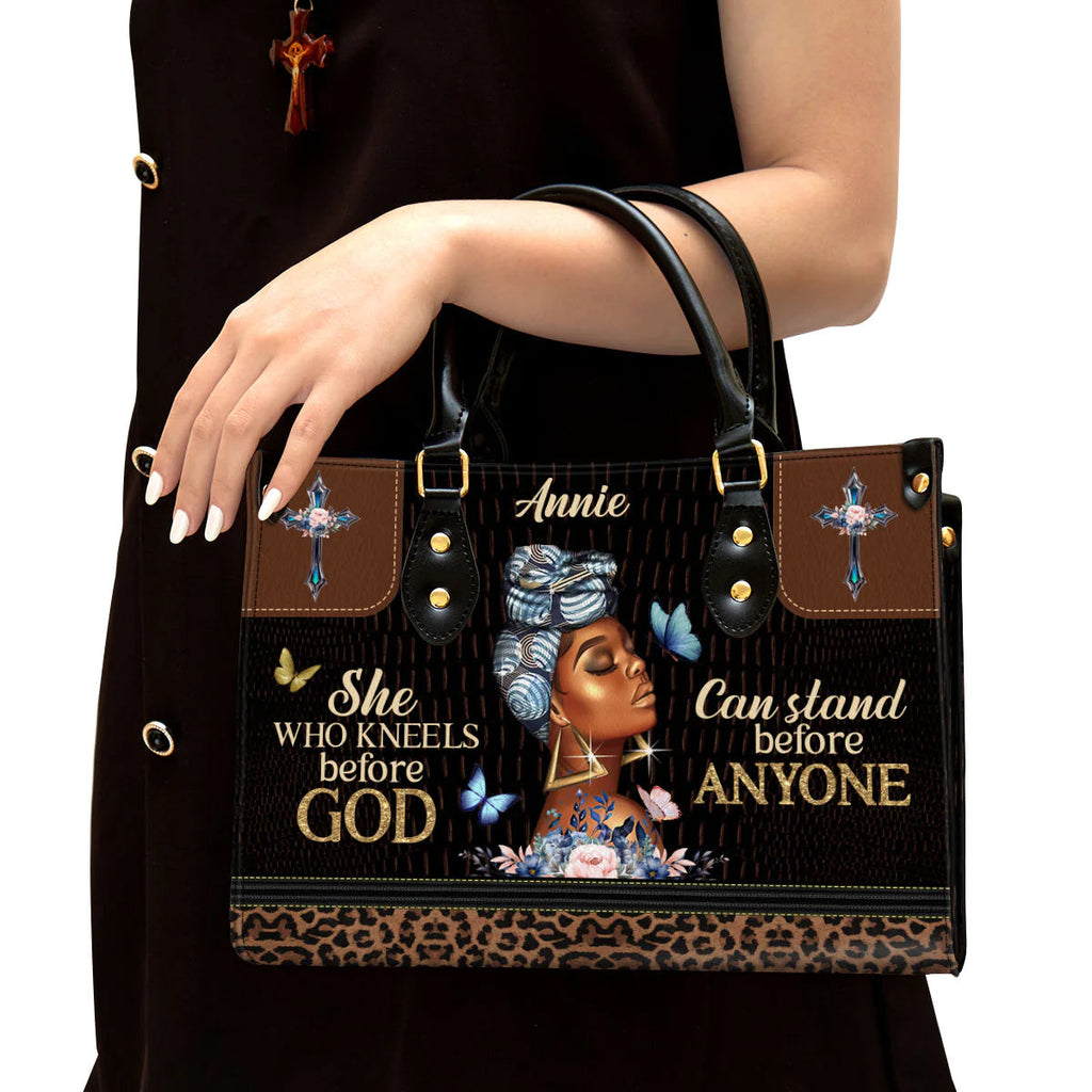 She Who Kneels Before God Leather Tote Bag