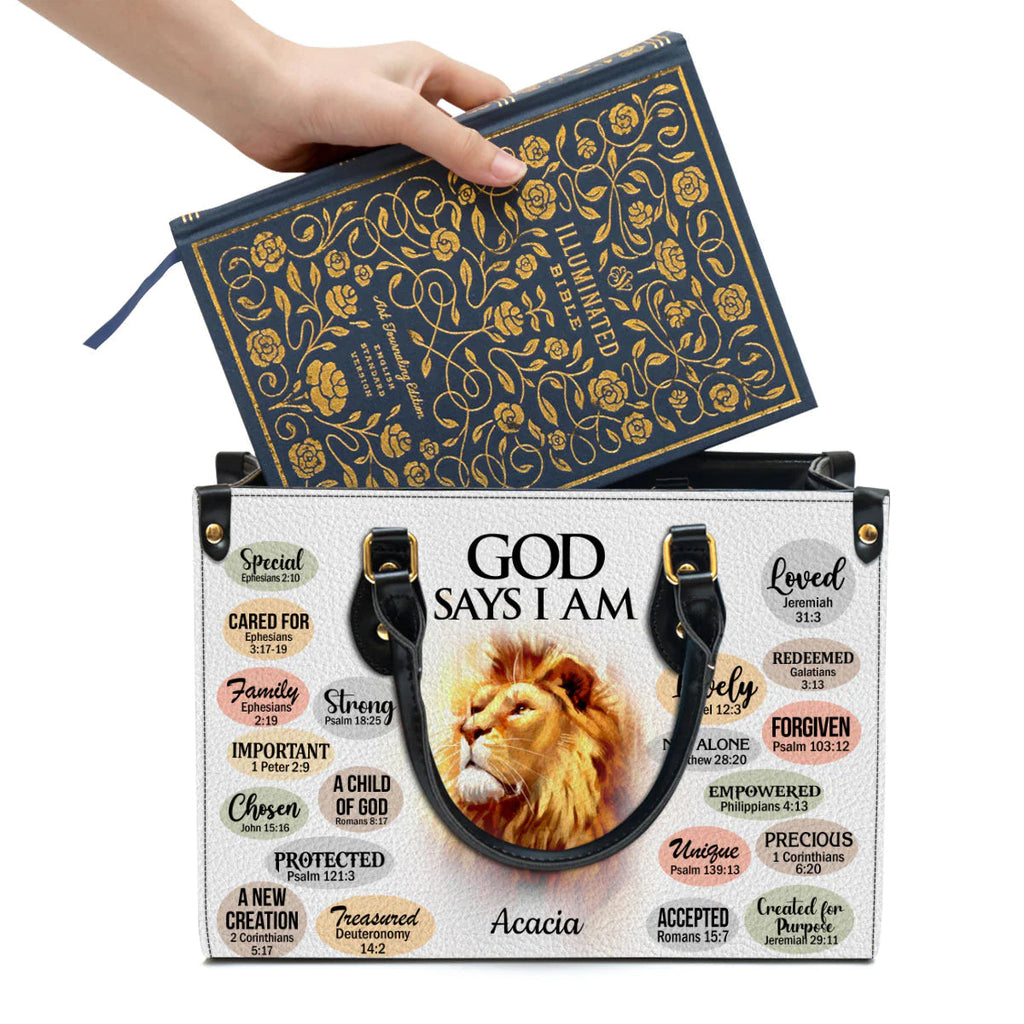 Personalized God Says I Am Leather Tote Bag