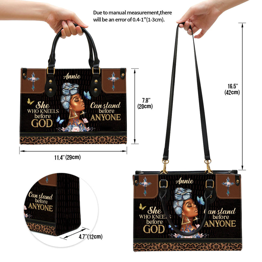 She Who Kneels Before God Leather Tote Bag