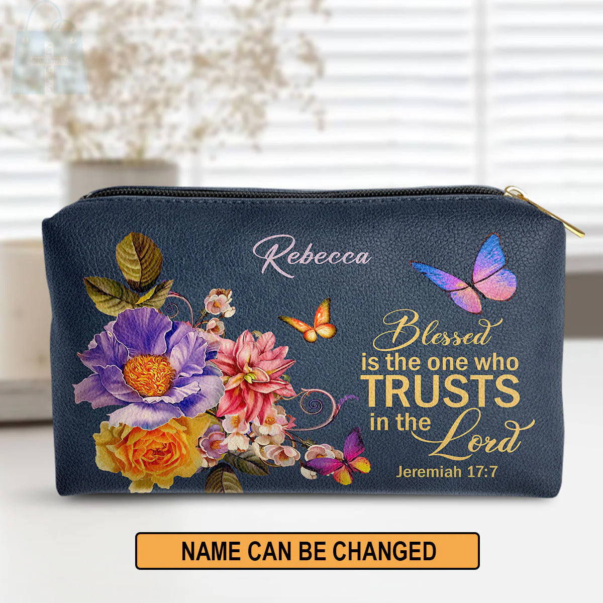 Blessed Woman Jeremiah 17:7 Leather Makeup Bag