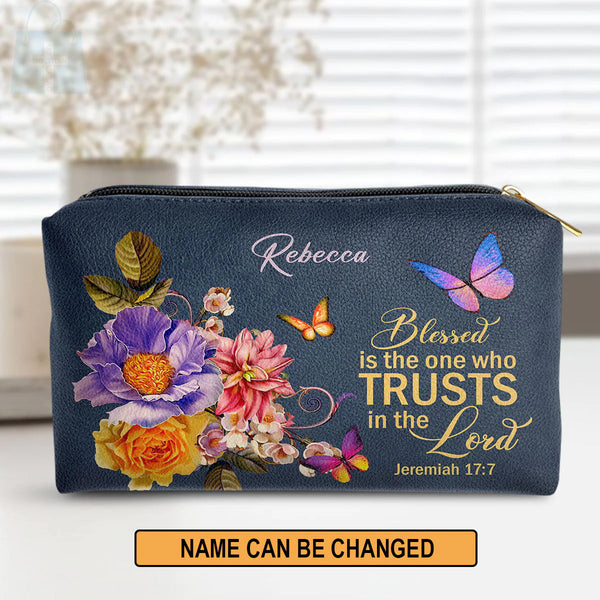 Blessed Woman Jeremiah 17:7 Leather Makeup Bag