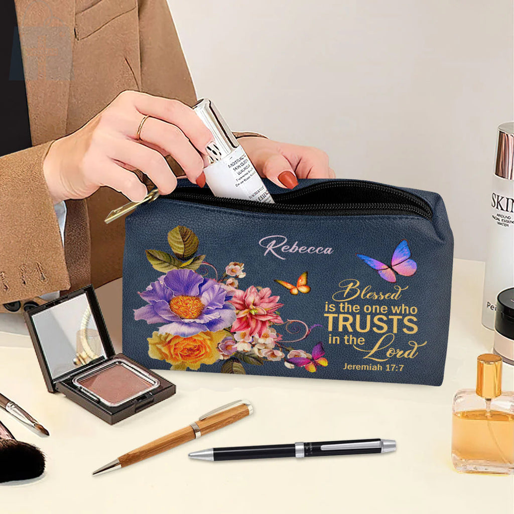 Blessed Woman Jeremiah 17:7 Leather Makeup Bag