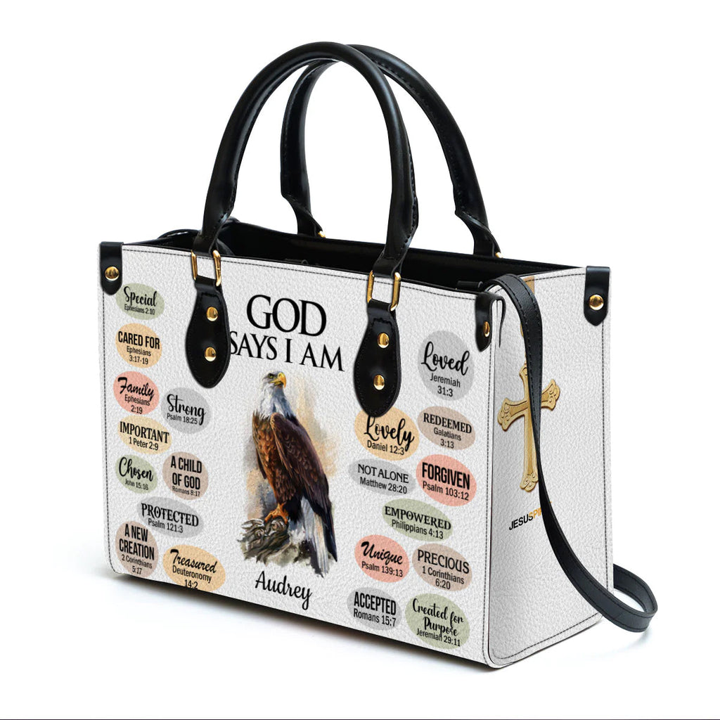 Personalized God Says I Am Leather Tote Bag
