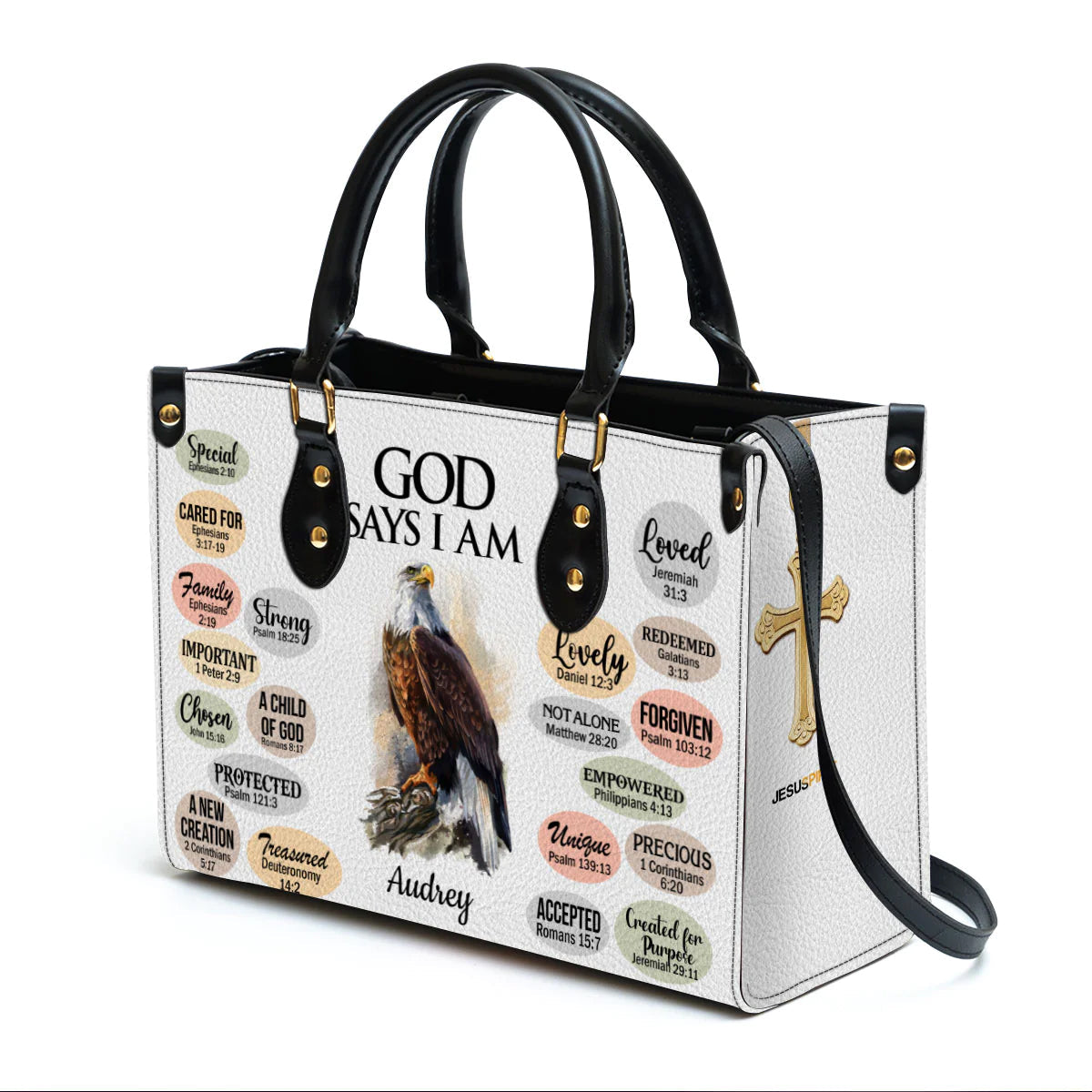 Personalized God Says I Am Leather Tote Bag