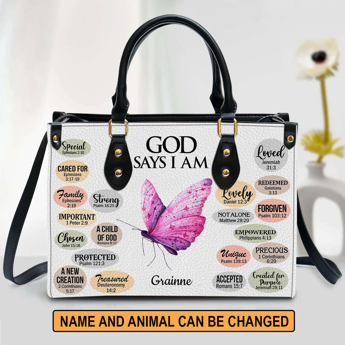 Personalized God Says I Am Leather Tote Bag