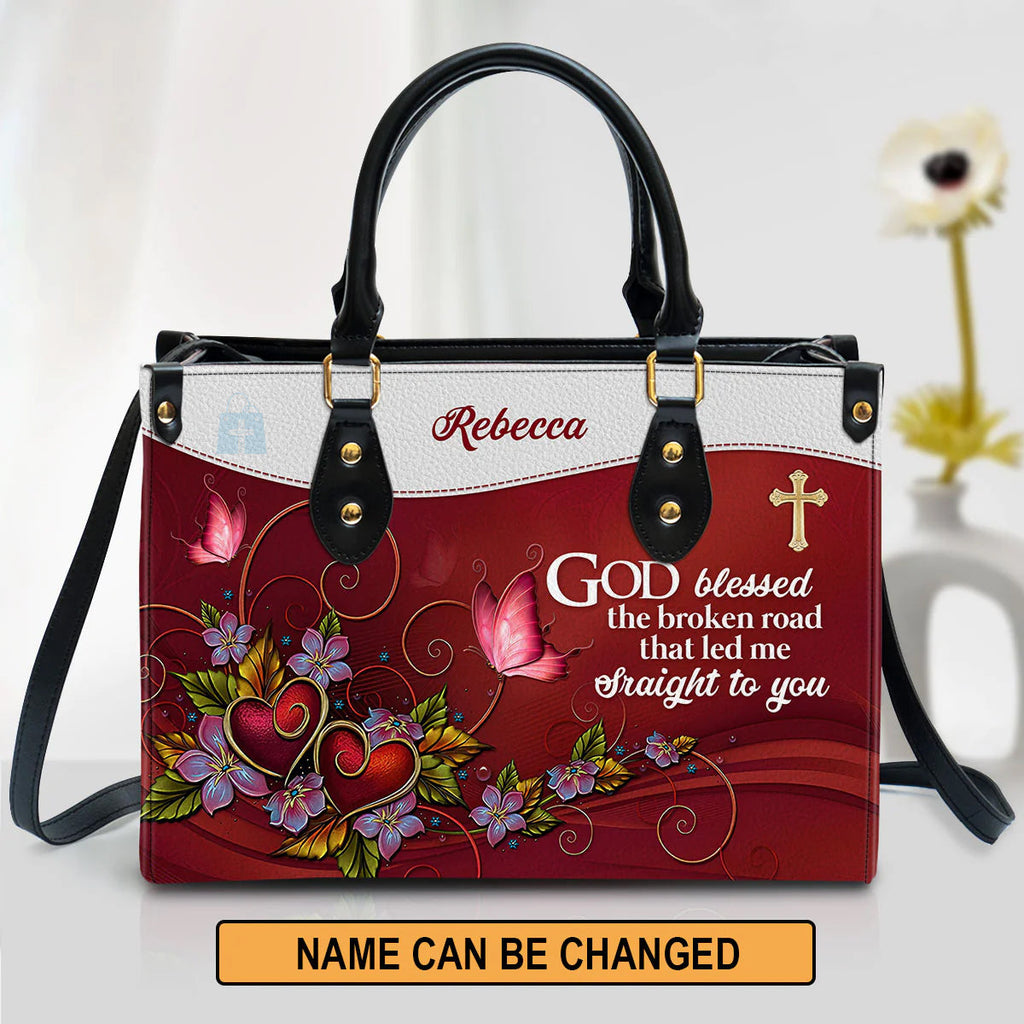 God Blessed The Broken Road Leather Tote Bag