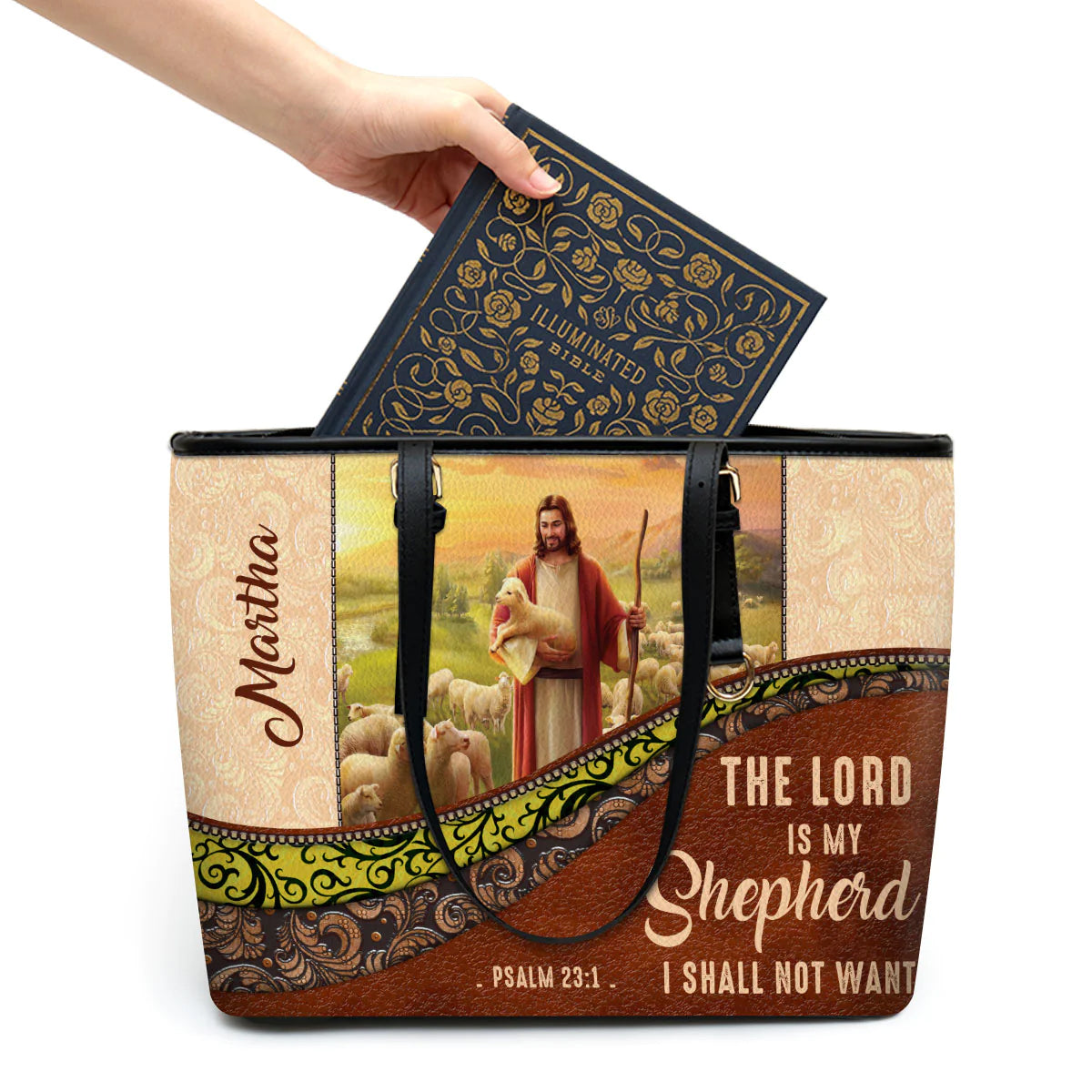 Psalm 23:1 Personalized Leather Tote Bag