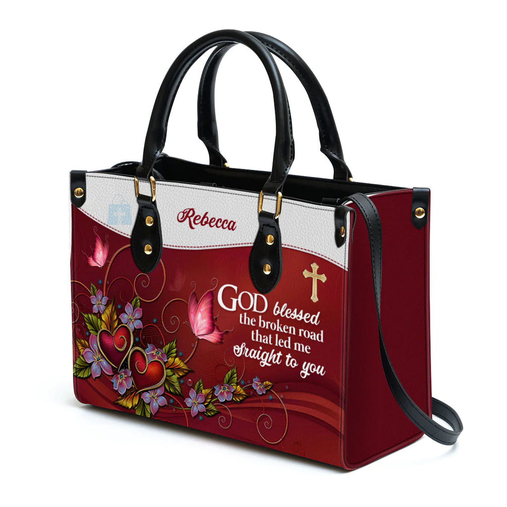 God Blessed The Broken Road Leather Tote Bag
