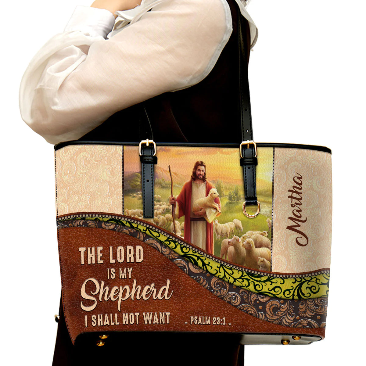 Psalm 23:1 Personalized Leather Tote Bag