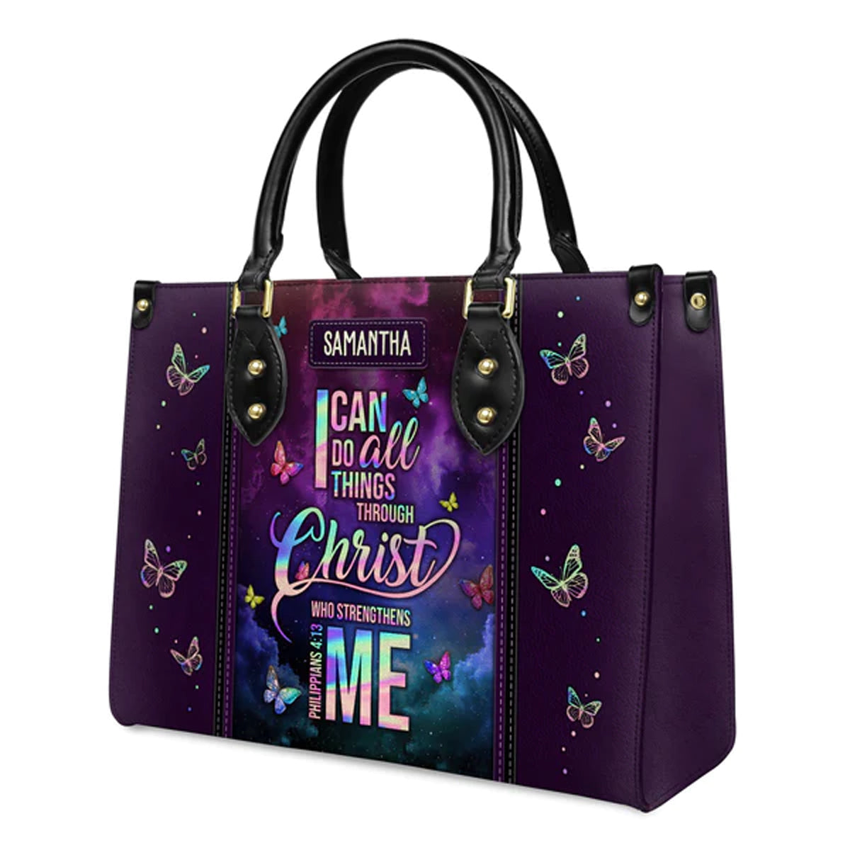 Philippians 4:13 Personalized Leather Tote Bag