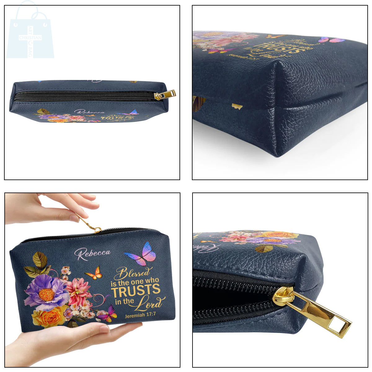 Blessed Woman Jeremiah 17:7 Leather Makeup Bag