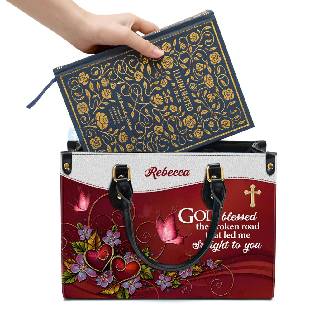 God Blessed The Broken Road Leather Tote Bag