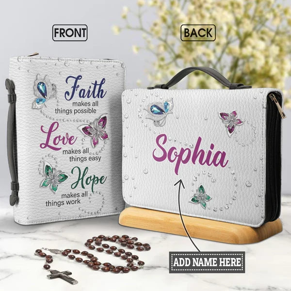 Faith Love Hope Butterfly Personalized Bible Cover