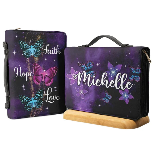 Faith Hope Love Purple Butterfly Bible Cover