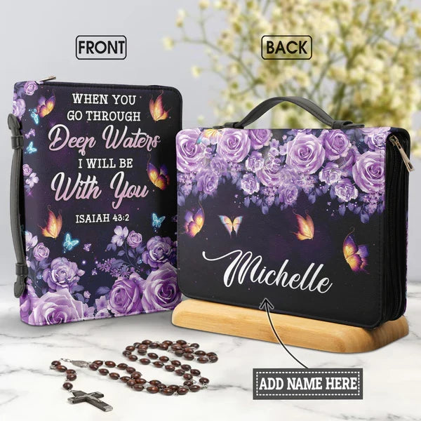 Personalized Isaiah 43:2 Purple Rose Bible Cover