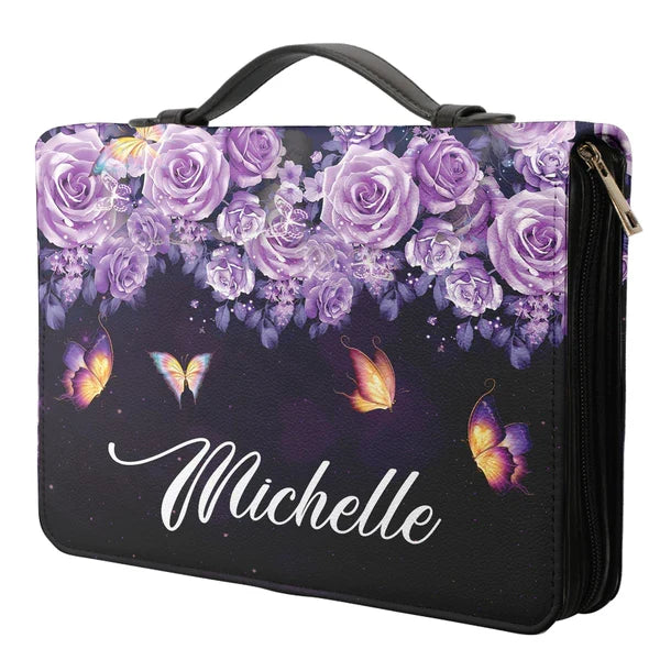 Personalized Isaiah 43:2 Purple Rose Bible Cover