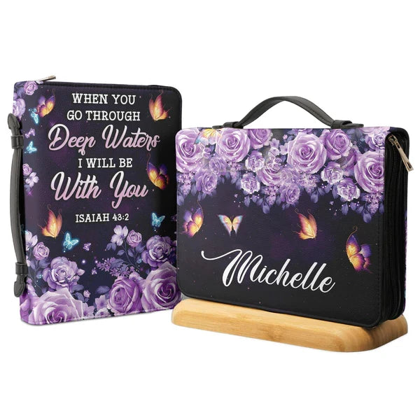 Personalized Isaiah 43:2 Purple Rose Bible Cover
