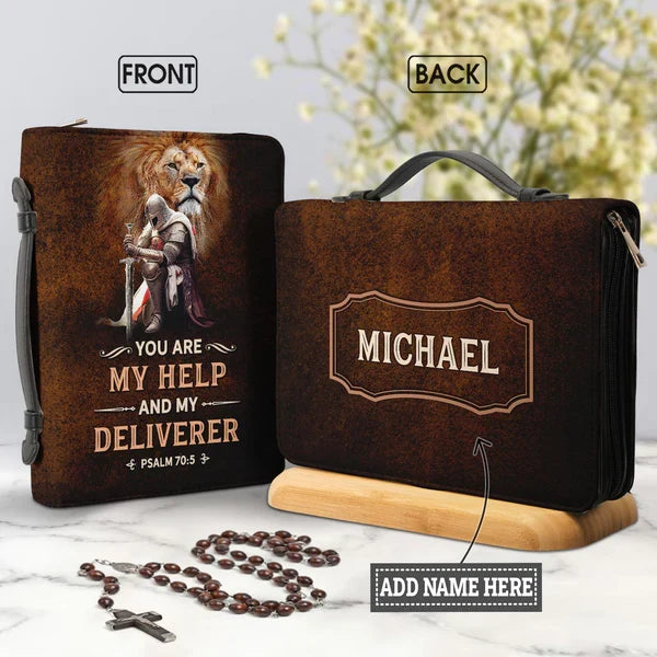 Personalized Psalm 70:5 Lion Bible Cover