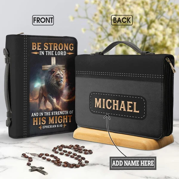 Majestic Lion Bible Cover - Be Strong in the Lord