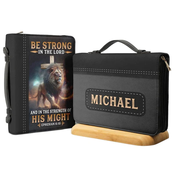 Majestic Lion Bible Cover - Be Strong in the Lord