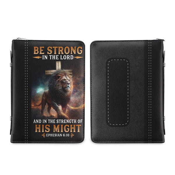 Majestic Lion Bible Cover - Be Strong in the Lord