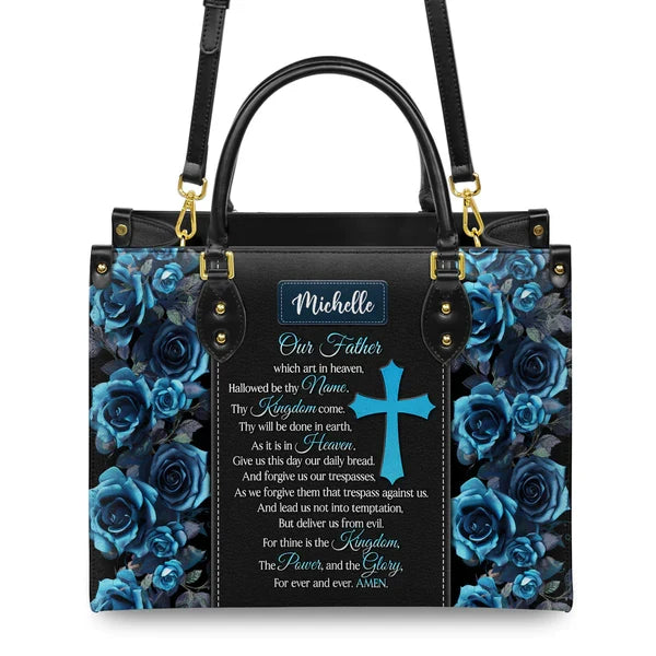 Our Father Personalized Christian Leather Tote Bag