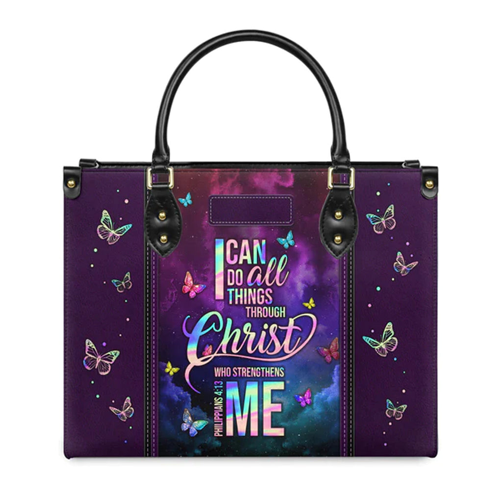 Philippians 4:13 Personalized Leather Tote Bag