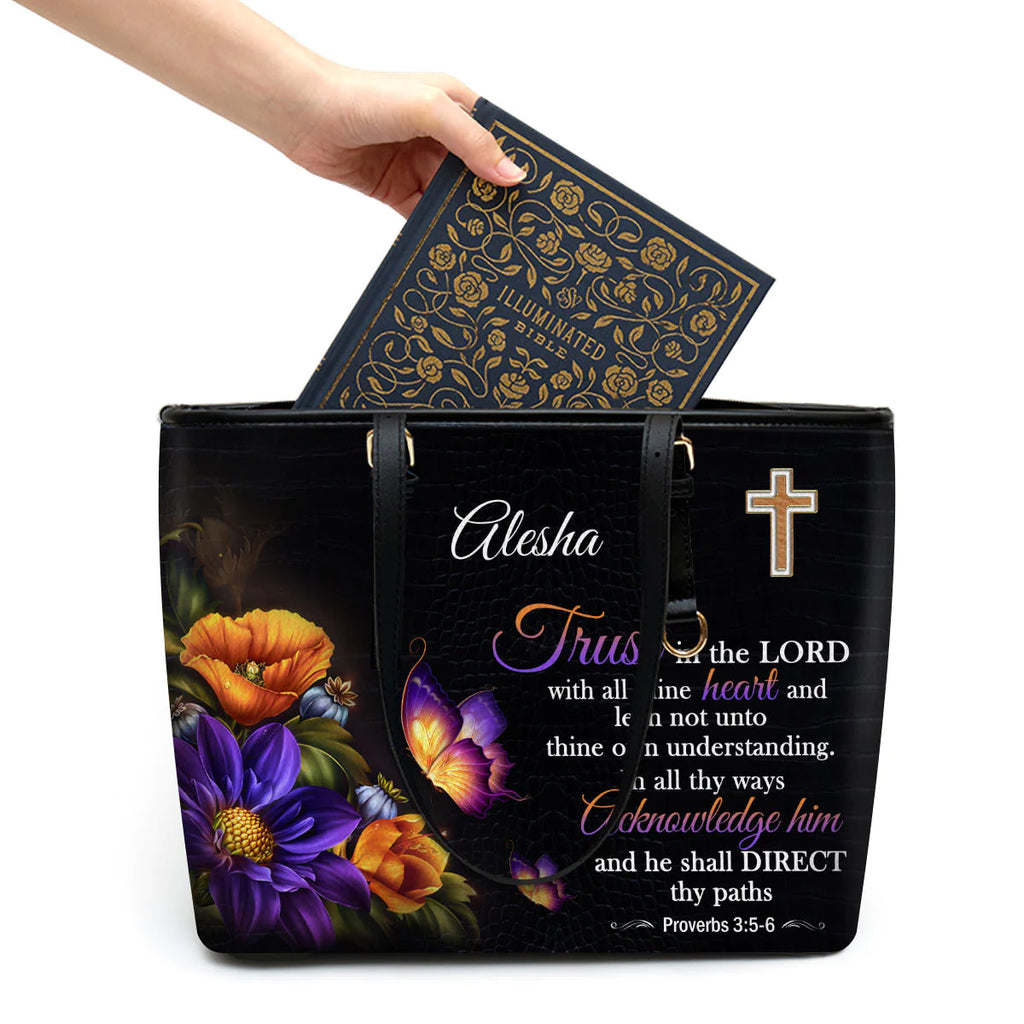 Trust in the Lord Personalized Leather Tote Bag