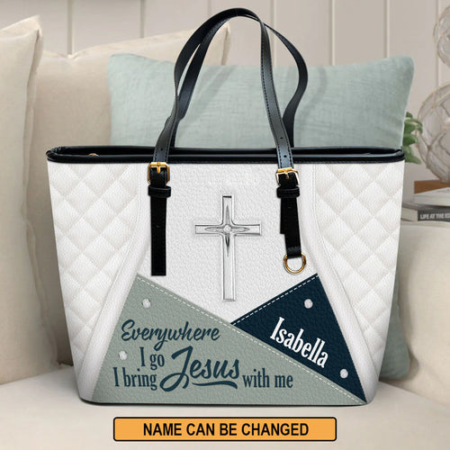 Bring Jesus With Me Personalized Leather Tote Bag