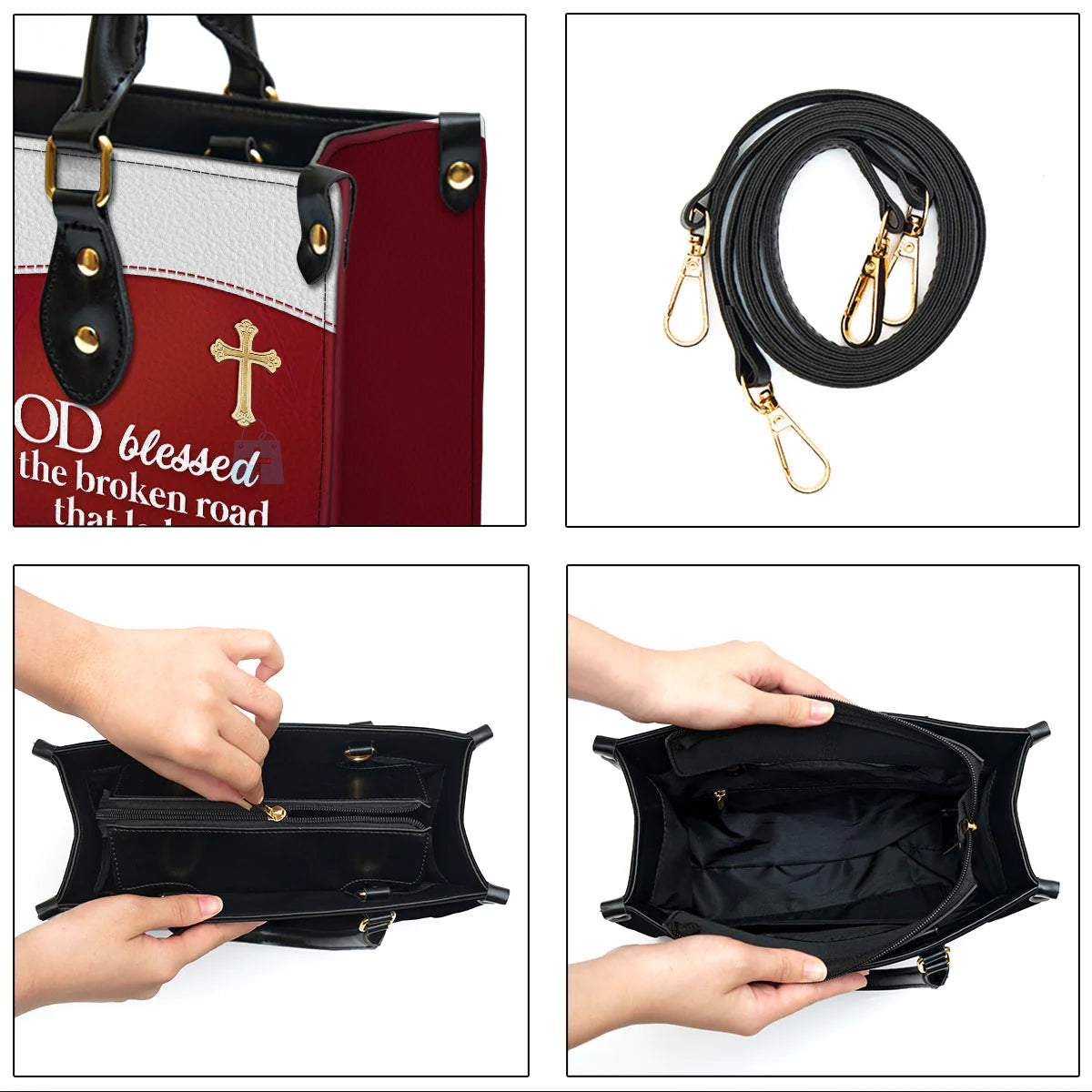 God Blessed The Broken Road Leather Tote Bag
