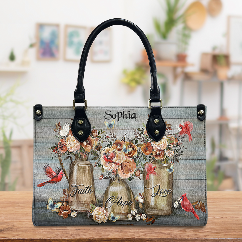 Personalized Faith Hope Love Leather Handbag