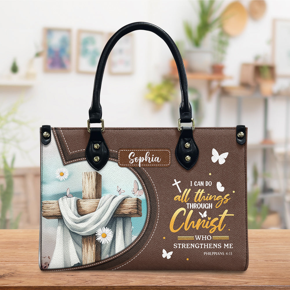 Philippians 4:13 Butterfly Leather Handbag