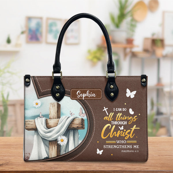 Philippians 4:13 Butterfly Leather Handbag