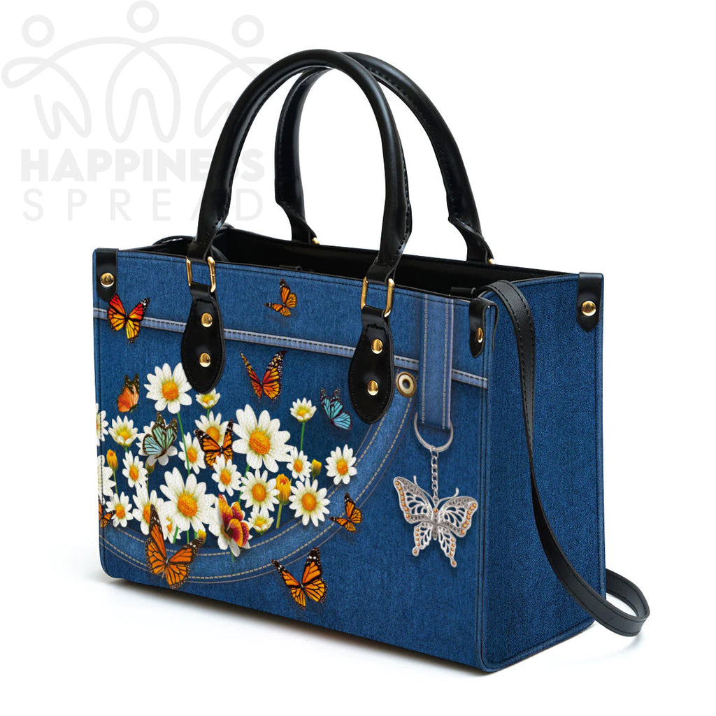 Daisy & Butterfly Personalized Leather Tote Bag