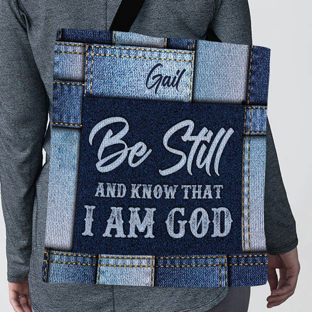 Personalized 'Be Still' Christian Leather Tote Bag