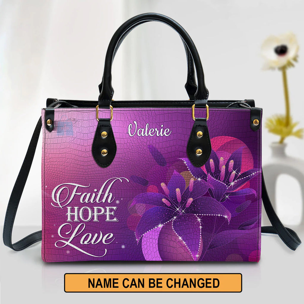 Personalized Faith Hope Love Leather Tote Bag