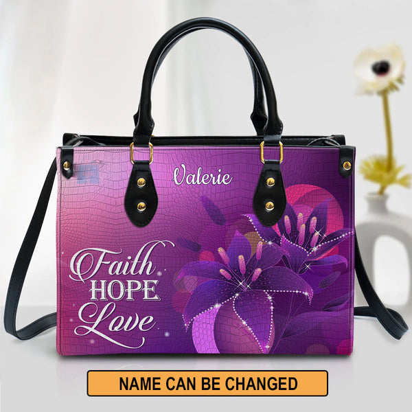 Personalized Faith Hope Love Leather Tote Bag