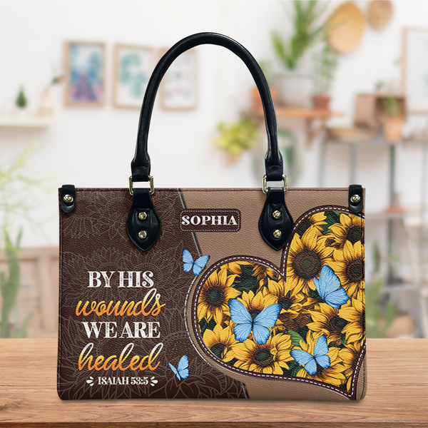 Custom Faith Sunflower Butterfly Leather Handbag