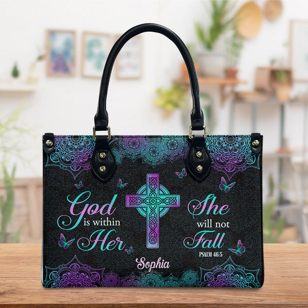 God Is Within Her Psalm 46:5 Leather Handbag