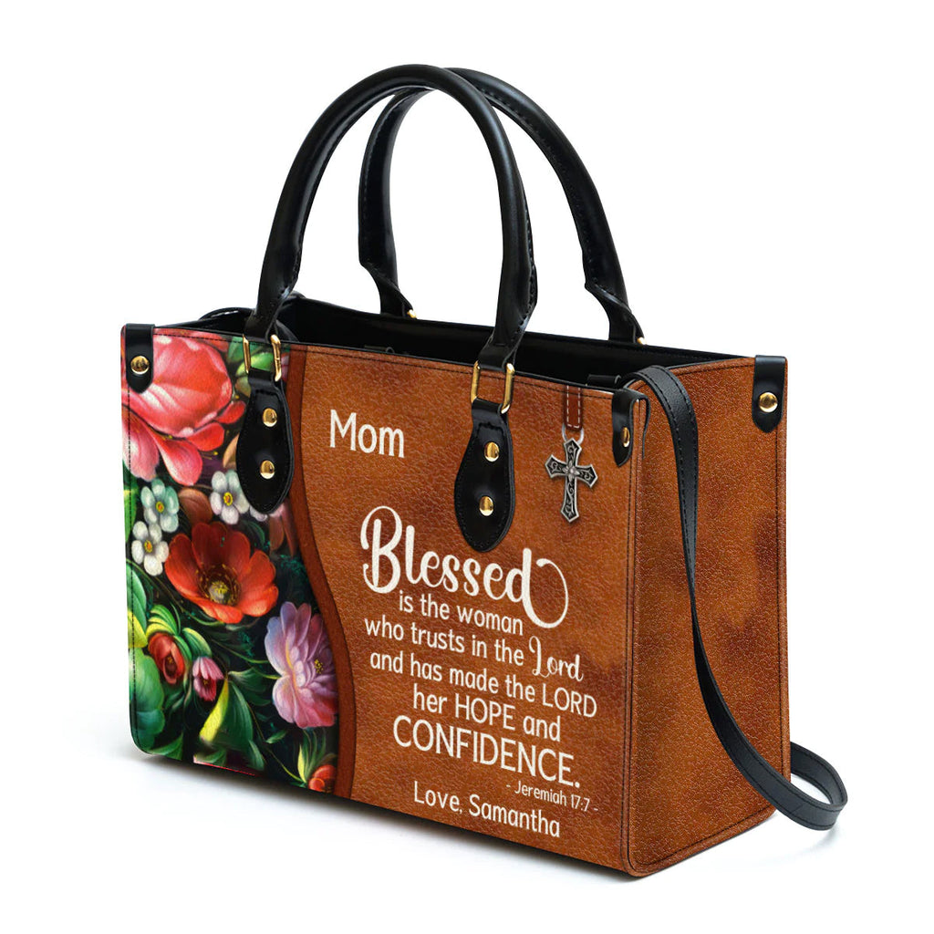 Blessed Is The Woman Personalized Leather Handbag